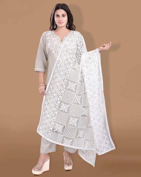 Women Embellished & Embroidered Net Dupatta Price in India