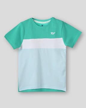 Boys Colourblock Regular Fit Crew-Neck T-Shirt