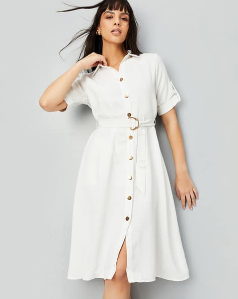 knee length dresses for ladies Renita Halterneck Button Maxi Dress White