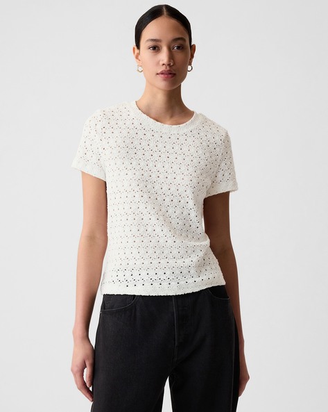 All Over Lace Round Neck Crop Top