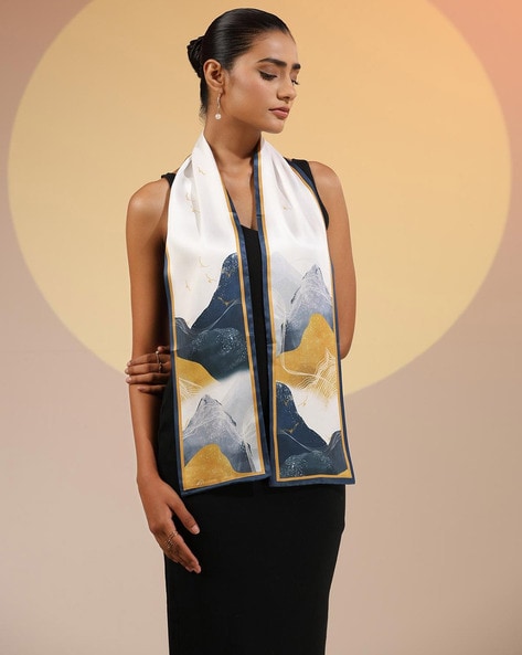 Women Printed Saffy Silk Neck Scarf Price in India