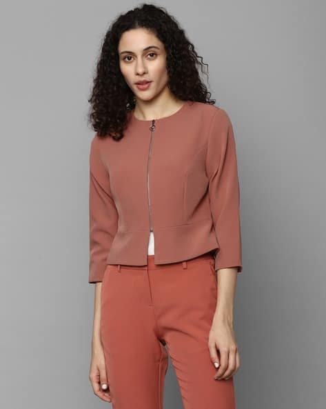 ALLEN SOLLY Women Round-Neck Zip-Front Blazer