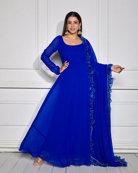 Women Anarkali Semi-Sheer Kurta Set Price in India