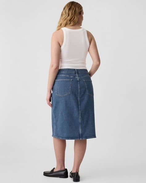 mid length denim skirts elastic waist
