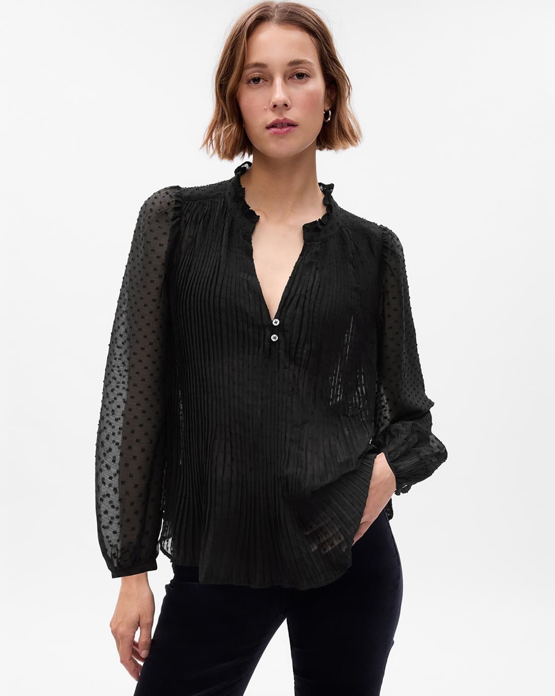 Women Swiss-Dot Patterned Relaxed Fit Top