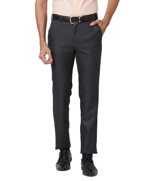 RAYMOND Men Checked Slim Fit Flat-Front Trousers