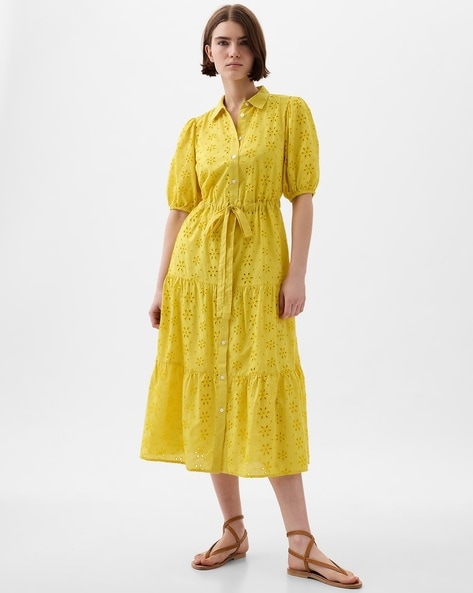 Women Schiffli Embroidered Tiered Dress