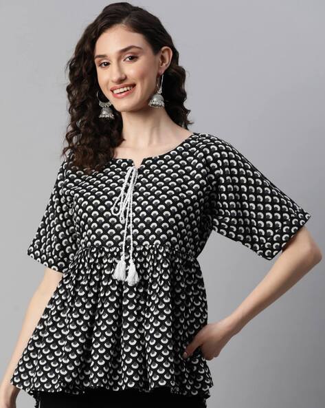 Indibelle Printed Round-Neck Tunics with Tassels