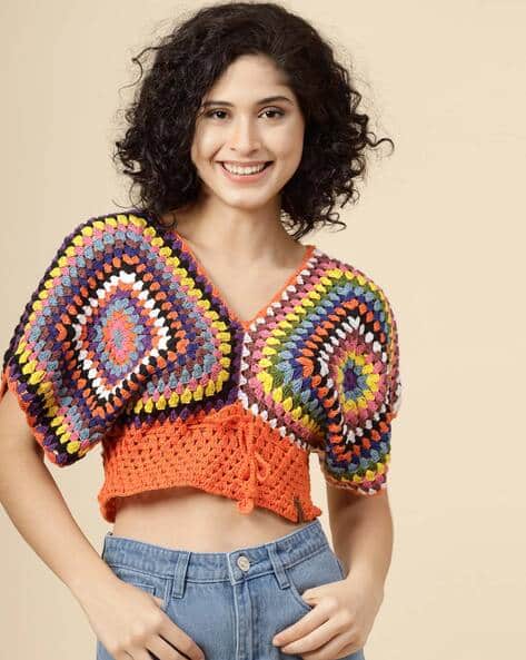 multi coloured crochet top
