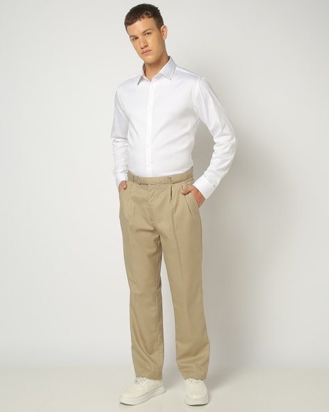 Men Straight Fit Pleated Formal Pants