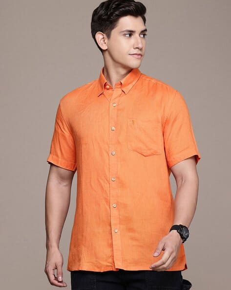 strapless open back dress BARCLAY – Long-sleeved linen shirt, straight cut – Men – Orange – Jacobs &  Jacobs Originals main image 0