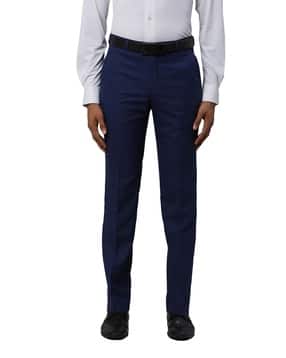 park avenue Men Checked Relaxed Fit Flat-Front Trousers-picture-13