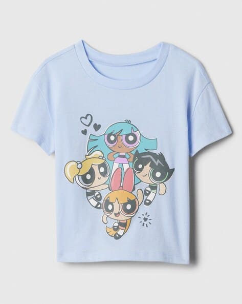 Girls Power Puff Printed Crew-Neck T-Shirt