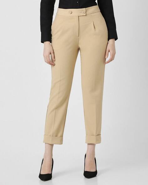 Women Slim Fit Flat-Front Trousers