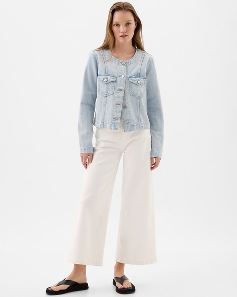 Gap collarless denim jacket online