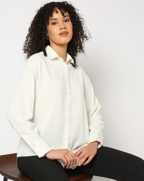 Women Loose Fit Shirt with Spread Collar