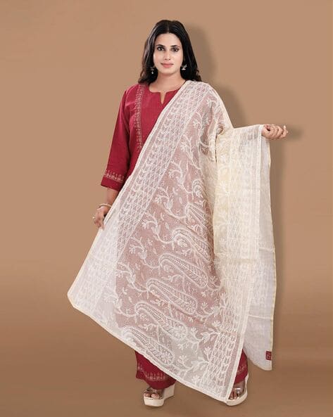 Women Embroidered Kota Doria Dupatta
