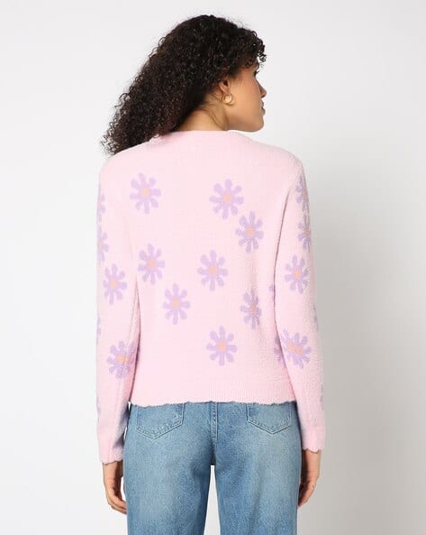 Pink Cardigan Flores Zara Floral Zara Pullover Pink FLORAL