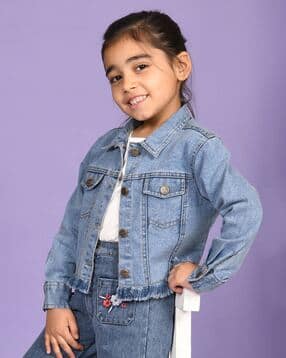 Girls Denim Jacket with Button Closure-image-43