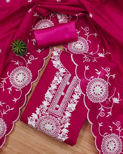 Women Embroidered Unstitched Kurta Bottom Dress Material with Dupatta Price in India