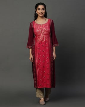 aurelia Women Floral Print No Darts Straight Kurta-picture-30