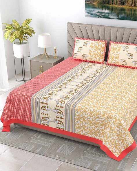 Jaipur Fabric 150 GSM Printed Double Bedsheet with Pillow Covers