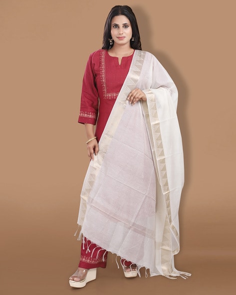 Women Cotton Dupatta with Tassles Price in India