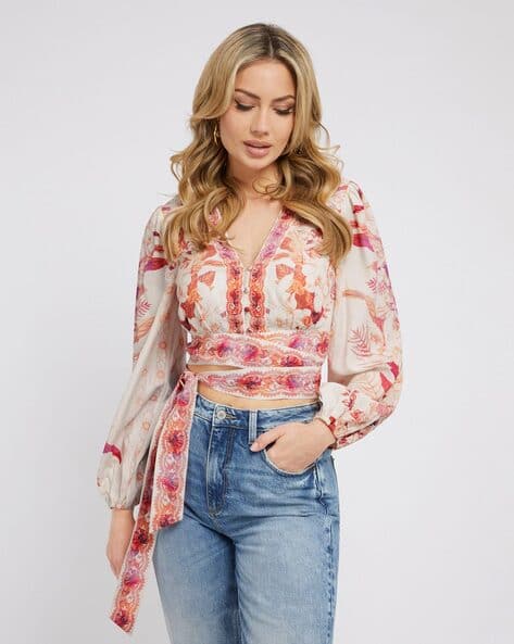 GUESS Floral Print Regular Fit Crop Top