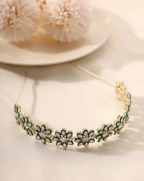 Women Gold-Plated Floral Kundan Hair Band