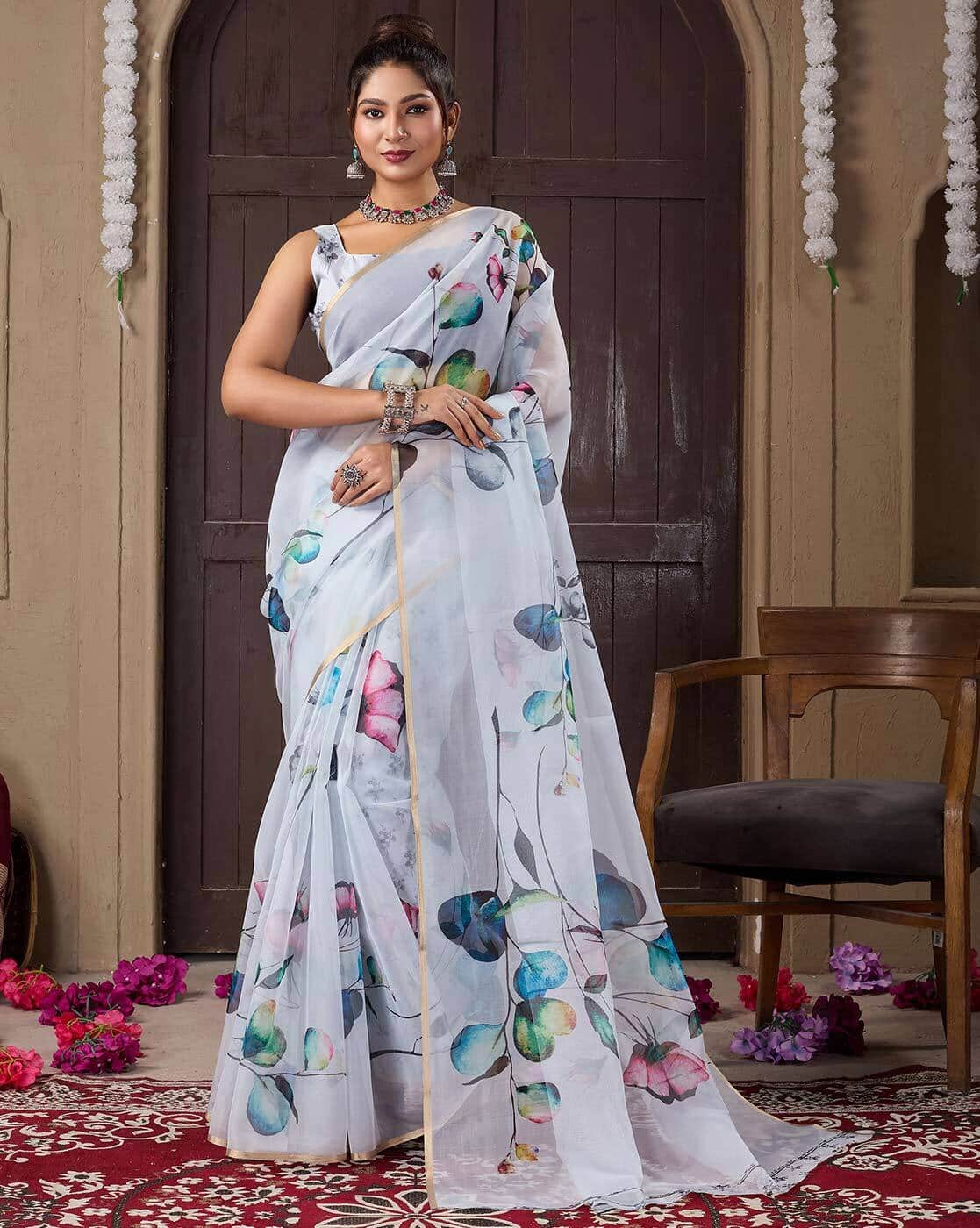 Fashionfricks Women Floral Print Organza Saree For Women (Multi, OS)