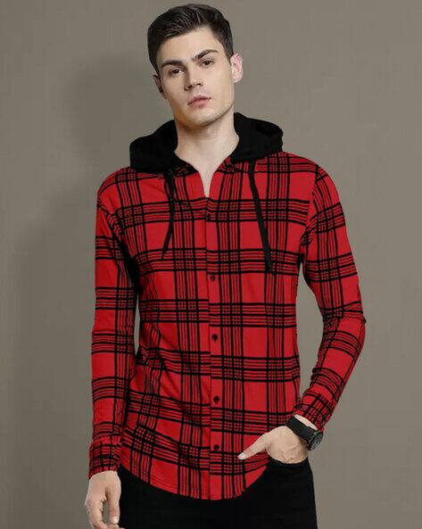 EYEBOGLER Checkered T-Shirt with Hood