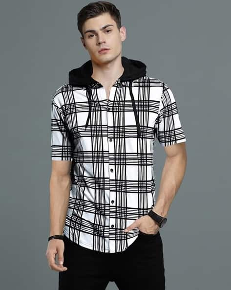EYEBOGLER Checked Regular Fit Shirt with Hooded Collar