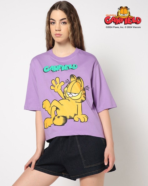 Women Garfield Print Boxy Fit Crew-Neck T-Shirt