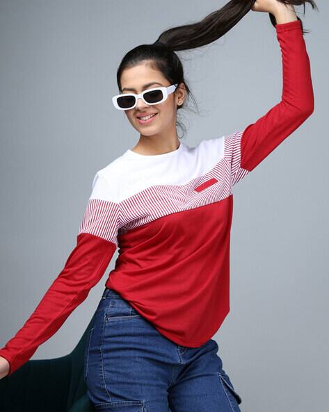 EYEBOGLER Women Colourblock Regular Fit T-Shirt