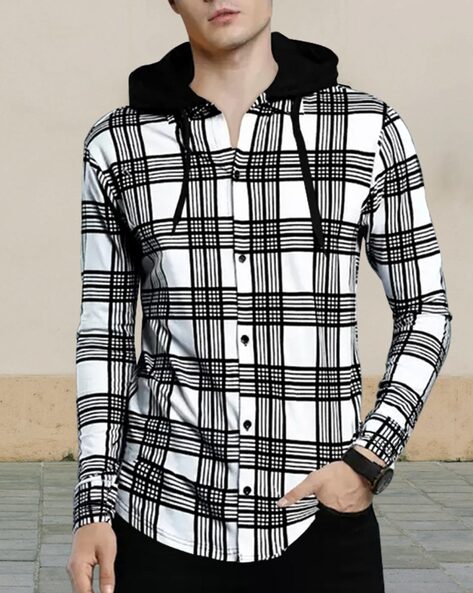 Hooded mens checked shirts on sale