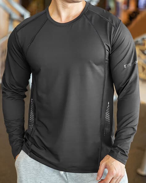 EYEBOGLER Men Regular Fit Crew-Neck T-Shirt with Geometric Print