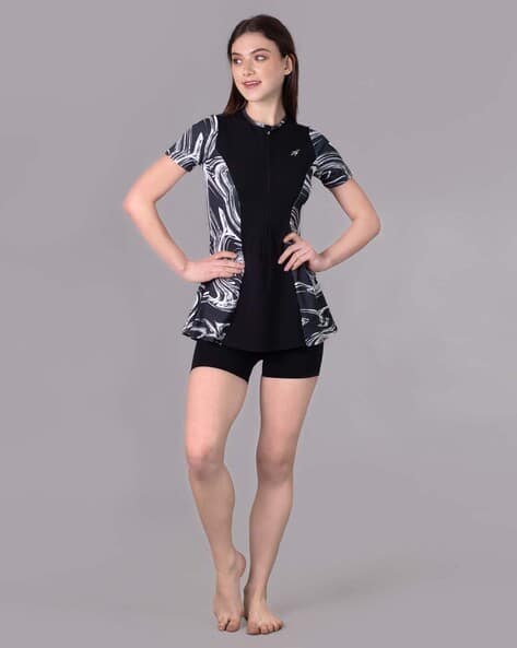 Women Printed Top Boyshorts Swimsuit Set