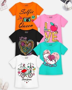 trampoline Pack of 5 Girls Printed Regular Fit T-Shirt-picture-40