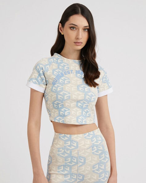 Logo Print Regular Fit Crew-Neck Crop Top