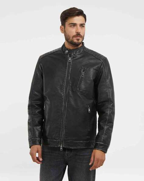 Regular Fit Zip Front Biker Jacket