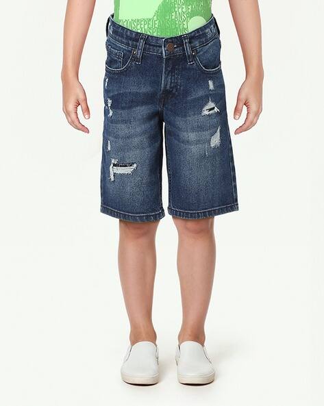 Ajio Pepe Jeans Shorts Online Buy Blue Shorts 3/4ths For Girls By