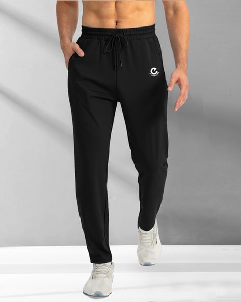 Men Fitted Track Pants with Elasticated Drawstring Waist