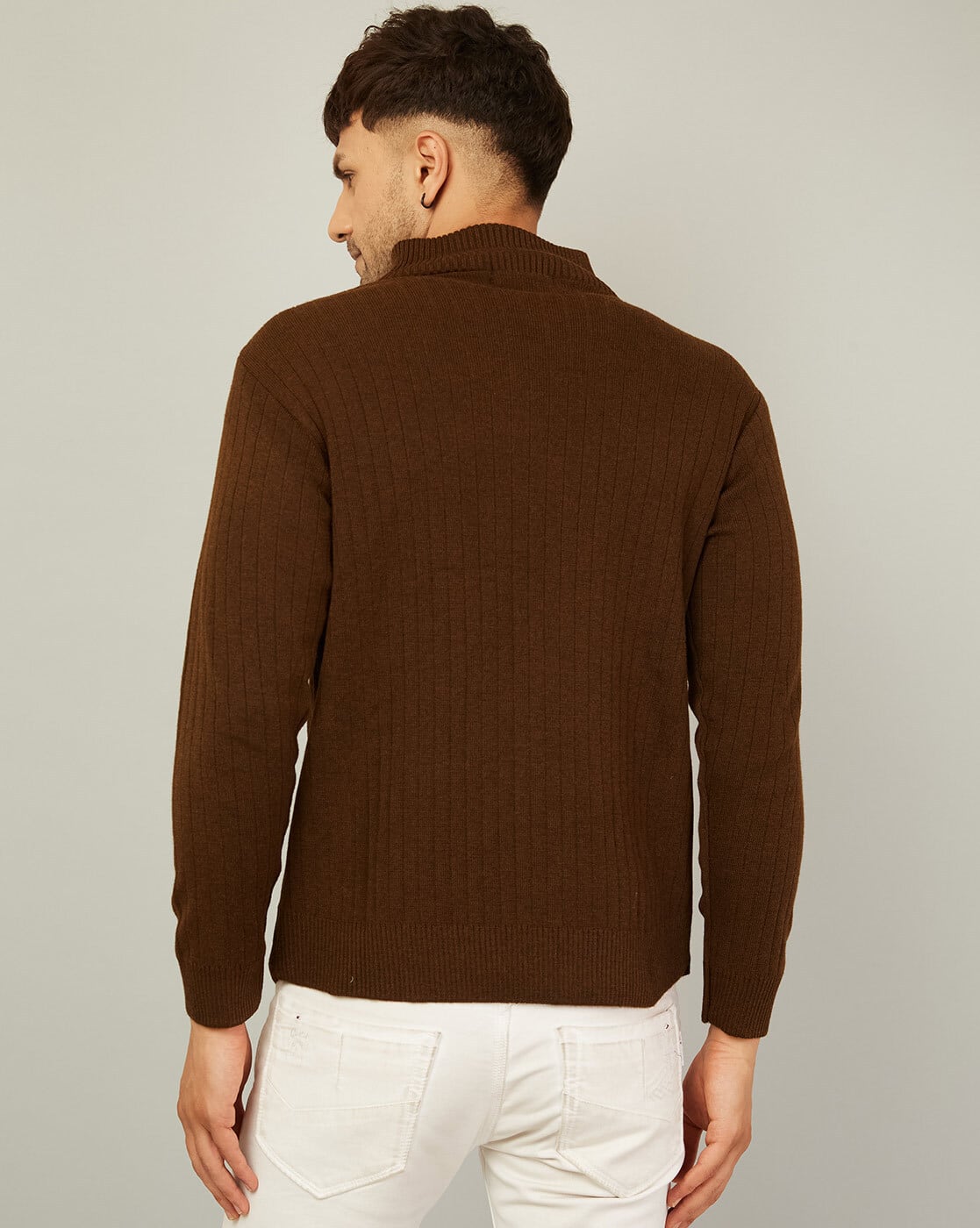 Buy Kvetoo Ribbed High-Neck Pullover Online | Ajio.com