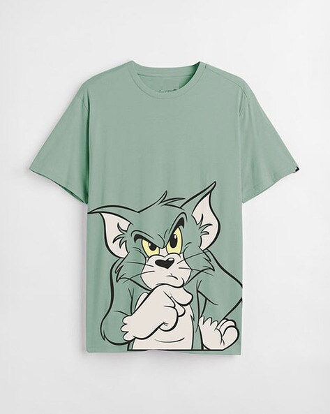 Men Tom Print Oversized Crew-Neck T-Shirt