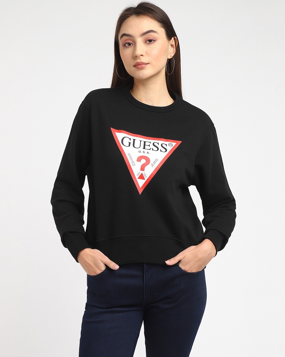 Buy Black Sweatshirt Hoodies for Women by GUESS Online Ajio