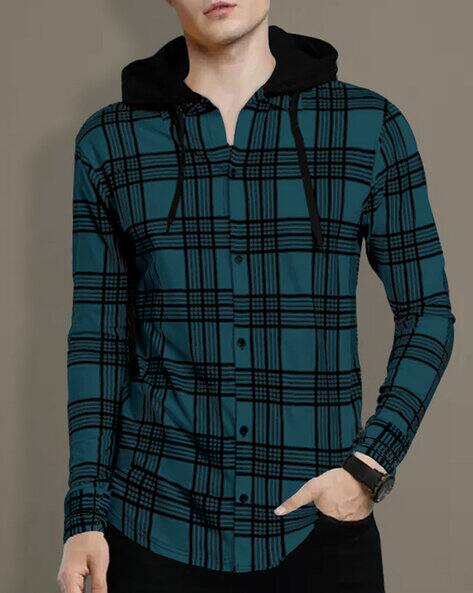 EYEBOGLER Checked Button-Down Shirt with Hoodie