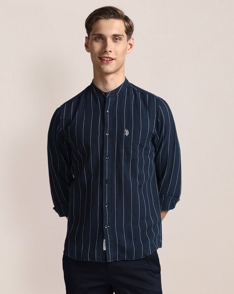 Men Striped Regular Fit Shirt with Patch Pocket