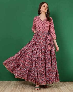glam roots Women Printed Flared Kurta with 3/4th Sleeves-picture-51