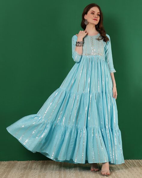 Women Embroidered Flared Kurta