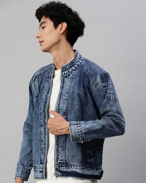 Men Zip-Front Slim Fit Denim Jacket